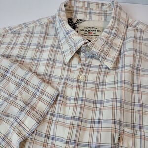 Ralph Lauren, Polo Jeans Company, Ivory Plaid Short Sleeve Shirt, XL‎